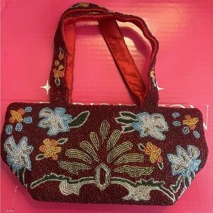 Swee Lo New York Brand Beaded Red Handbag Vintage Satin Red interior w pocket